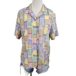Vintage 80's Allison Daley Top Women's 14 Short Sleeve Button Down Shirt Pastel
